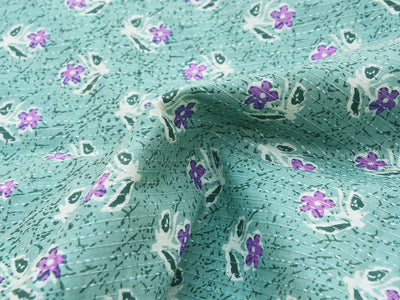 Mint Green Floral Pure Cotton Kantha Fabric