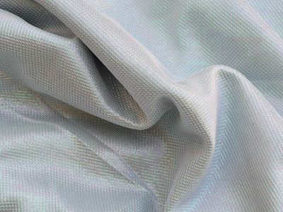 Ice Blue Rainbow Geometric Mesh Shimmer Interlock Bonding Fabric