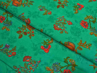 Teal Green Floral Printed Semi Pashimna Woolen Fabric