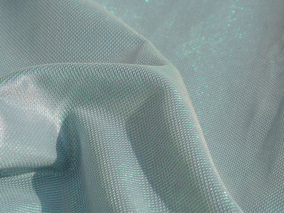 Ice Blue Rainbow Geometric Mesh Shimmer Interlock Bonding Fabric