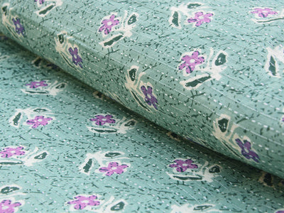 Mint Green Floral Pure Cotton Kantha Fabric