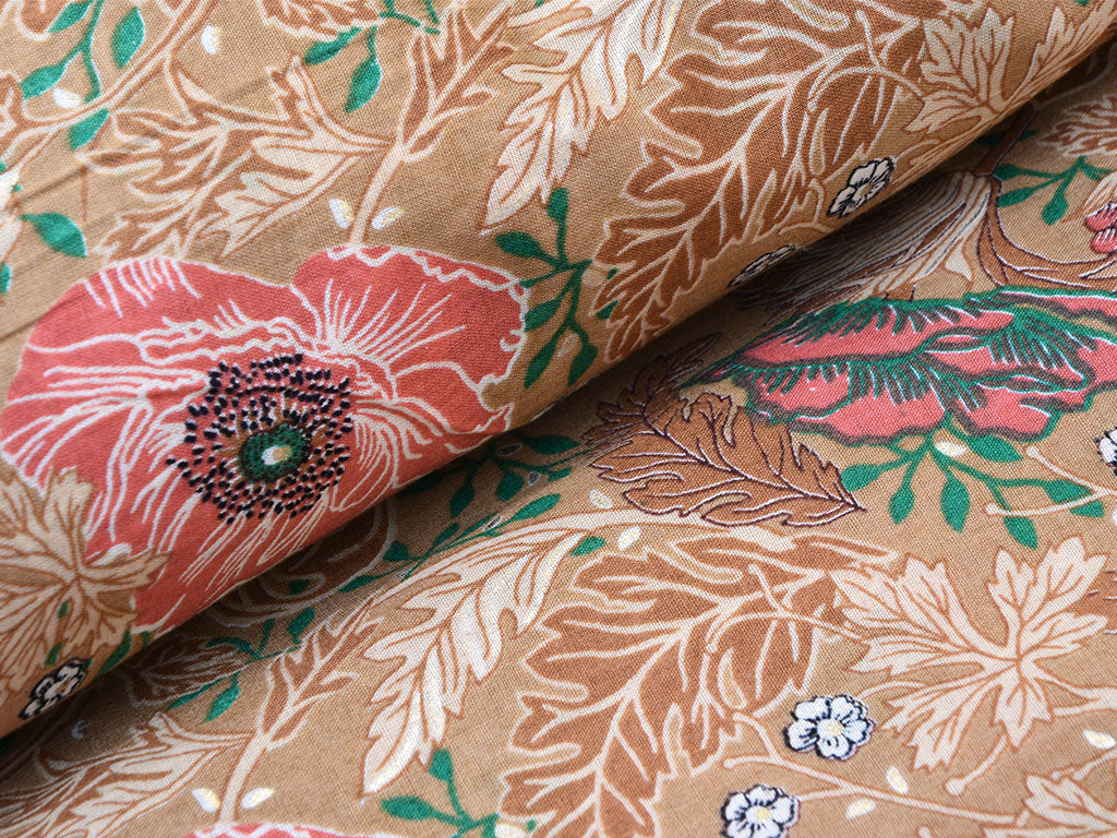 Mud Brown Floral Pure Mul Mul Cotton Fabric