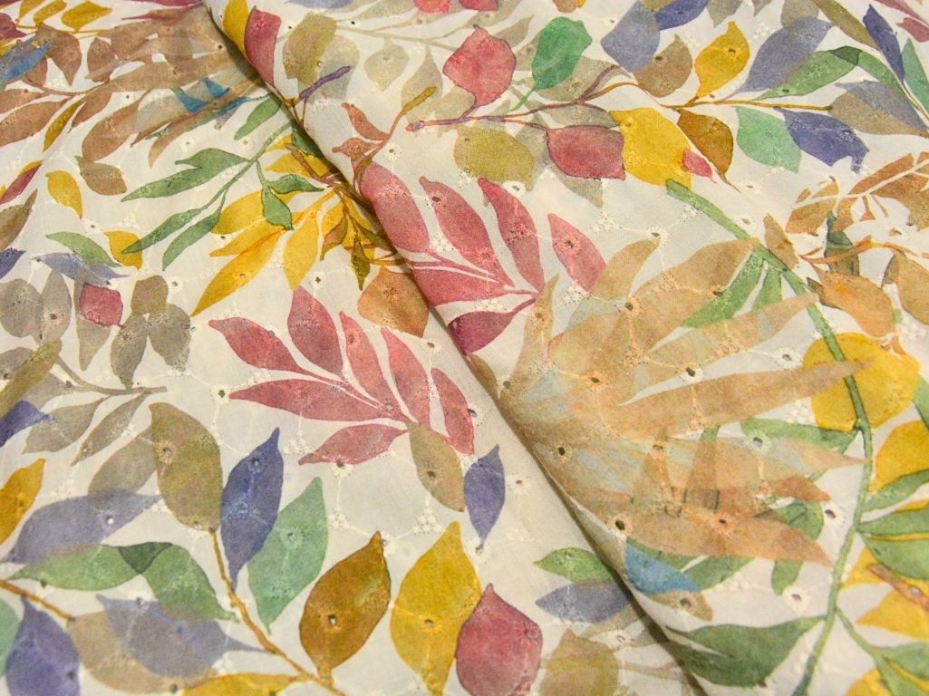 White 100 % Pure Cotton Chikan Embroidered Fabric
