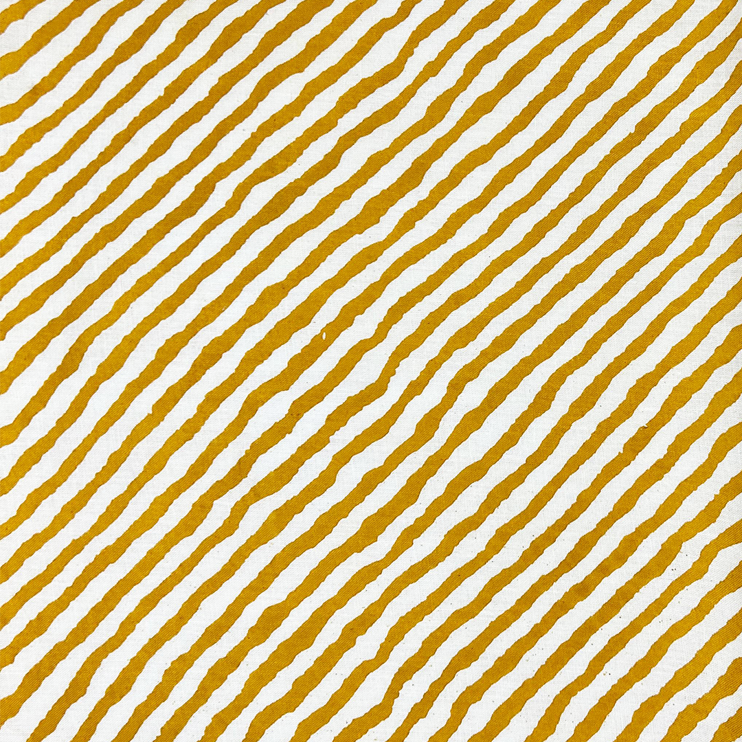 Mustard Yellow & White Stripes Printed Cotton Fabric