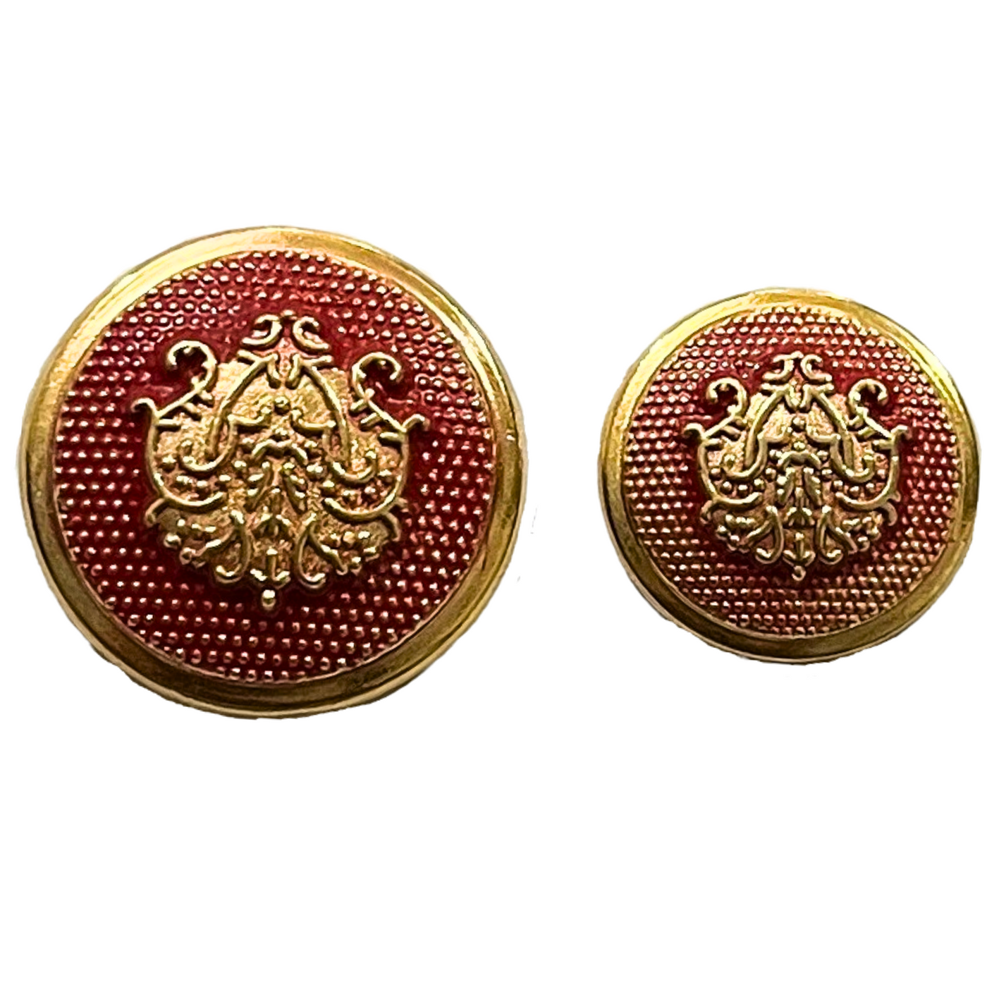 Red & Golden Color King & Queen Singhasan Designer Round 1 Hole Metal Buttons