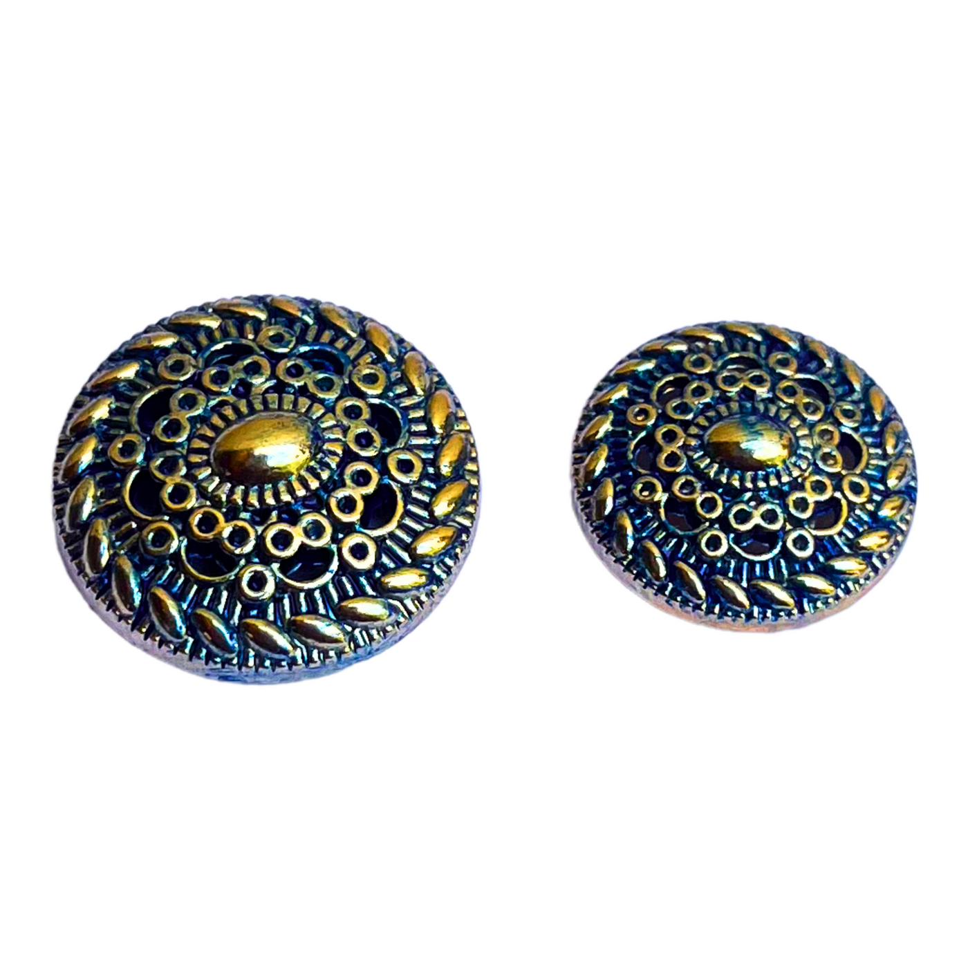 Blue & Golden Round Shaped 1 Hole Round Metal Buttons