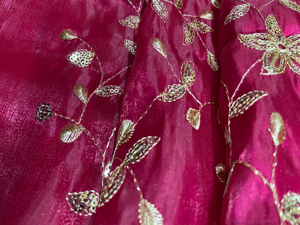 Magenta Jimmu Chu Jal Work Mulberry Silk Fabric