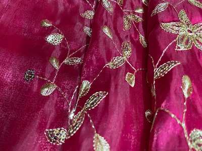 Magenta Jimmu Chu Jal Work Mulberry Silk Fabric
