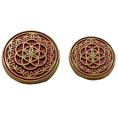 Red and Golden Color Mandala Designer Round 1 Hole Metal Buttons