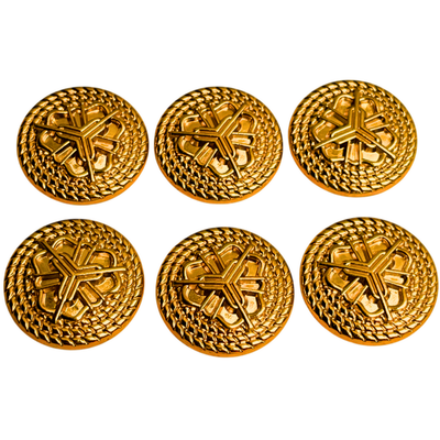 Pure Golden Regal Floral Motif Antique Design Round Shank Metal Button