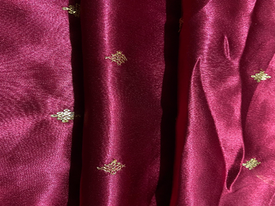 Raspberry-Red Daman With Zari & Sequins Work Silk Fabric