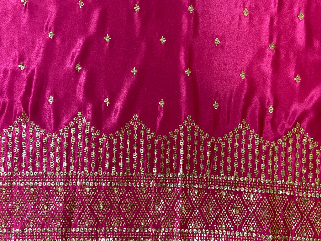 Deep Pink Balma Daman Embroidery Silk Satin Fabric