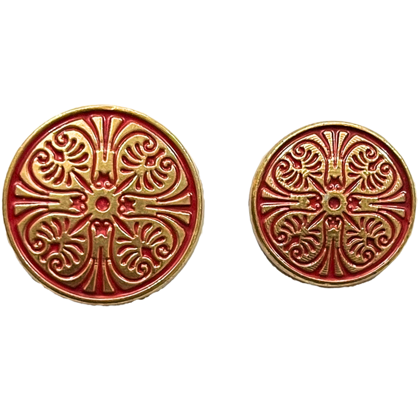 Matte Gold & Red Color Engraved Designer 1 Hole Metal Buttons