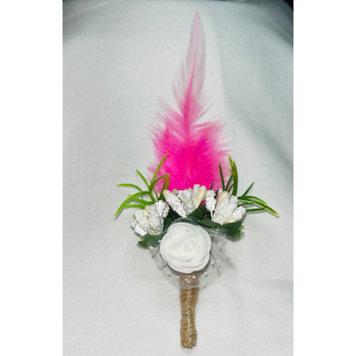 Pink & White  Faux Feather Flower Brooch ( Wholesale )