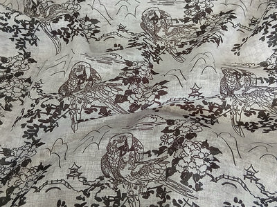 Black & White Parrot Digital Print Linen Fabric (Wholesale)