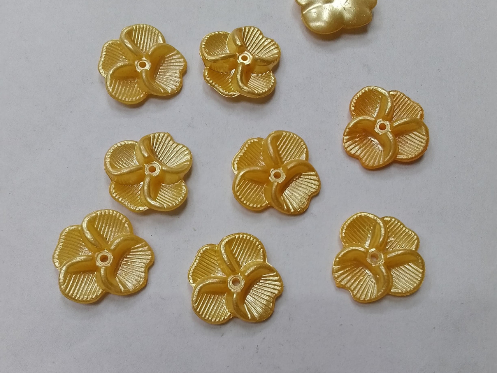 Yellow Flat Flower Plastic Beads- 22 mm