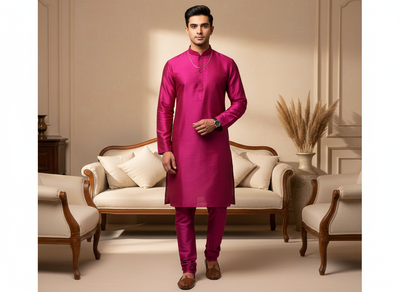 Rani Pink Plain Bangalore Raw Silk Fabric  (Wholesale)