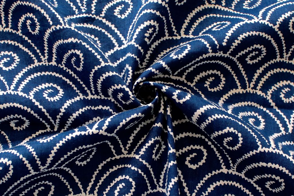 Navy Blue & White Traditional Printed Pure Cotton Fabric