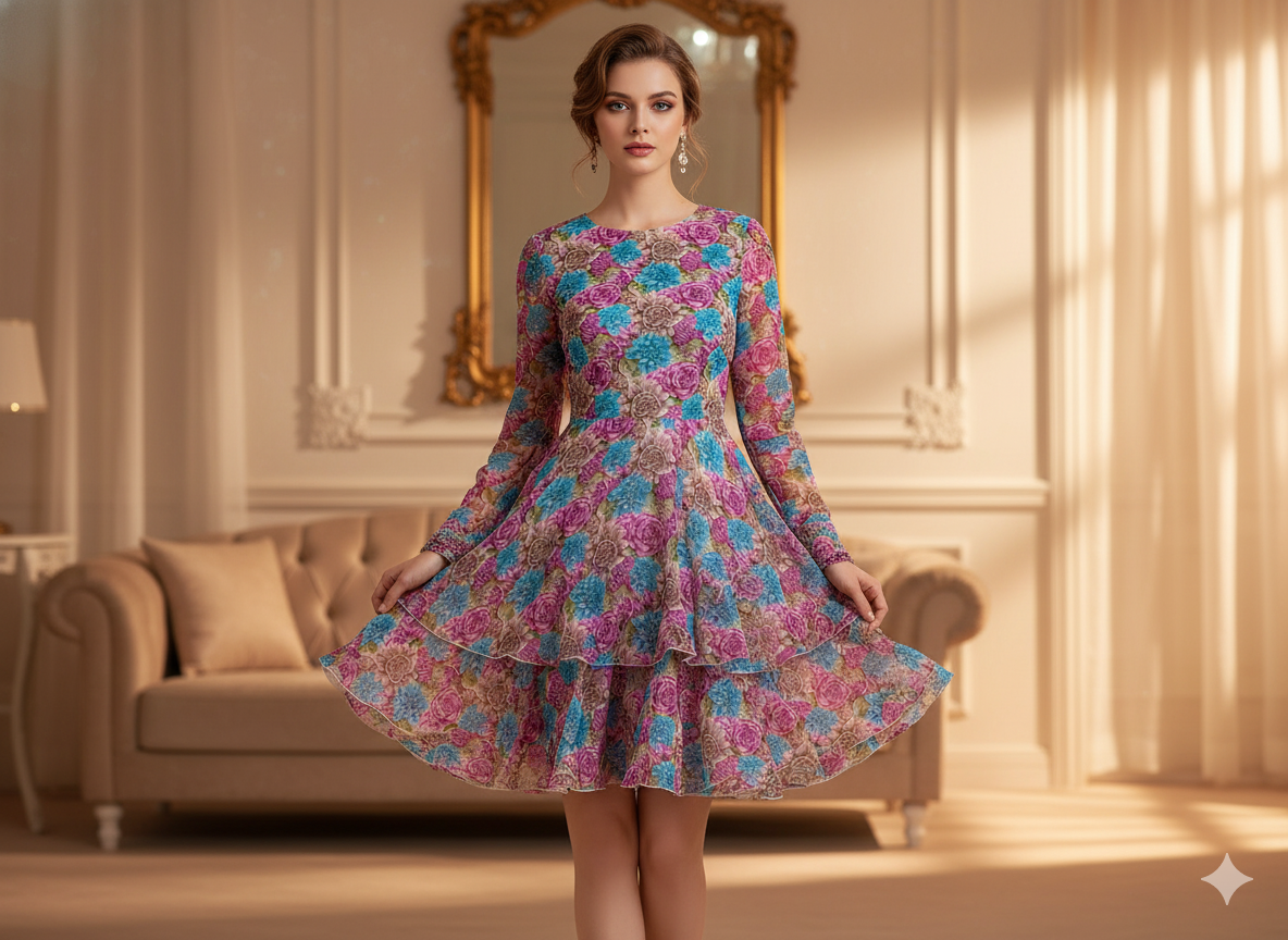 Multicolour Floral Digitally Printed Butter Crepe Fabric