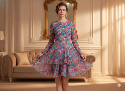 Multicolour Floral Digitally Printed Butter Crepe Fabric