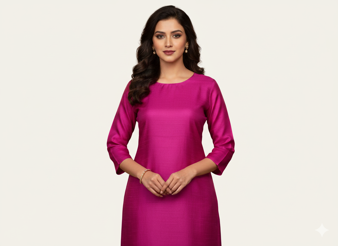 Rani Pink Plain Bangalore Raw Silk Fabric  (Wholesale)