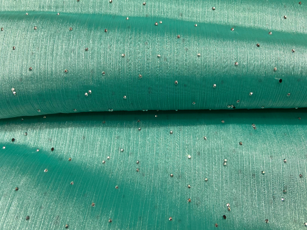 Turquoise Green Dual Shade Burberry Stone Polyester Silk Fabric