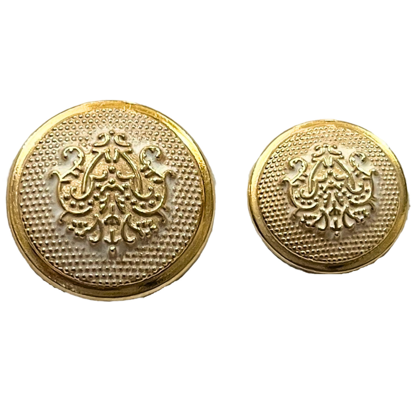 White & Golden King & Queen Singhasan Designer Round 1 Hole Metal Buttons