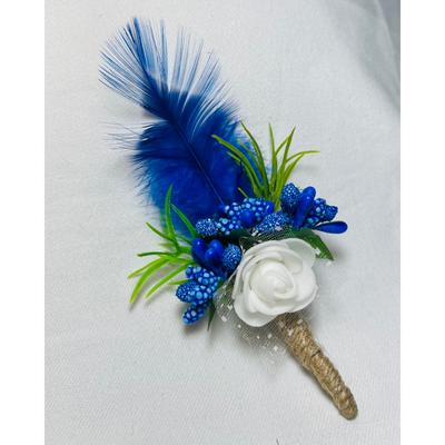 Blue & White Faux Feather Flower Brooch ( Wholesale )