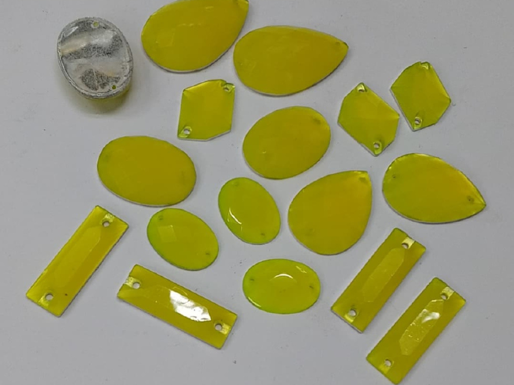 Lemon Yellow Assorted 2 Hole Plastic Stones