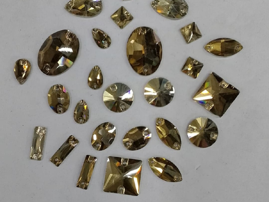 Golden Assorted 2 Hole Glass Stones- Mix Size