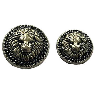 Black & Silver Fearless Lion Face Shaped 1 Hole Round Metal Buttons