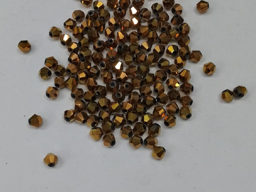 Golden New Cut Crystal Glass Beads- 4 mm