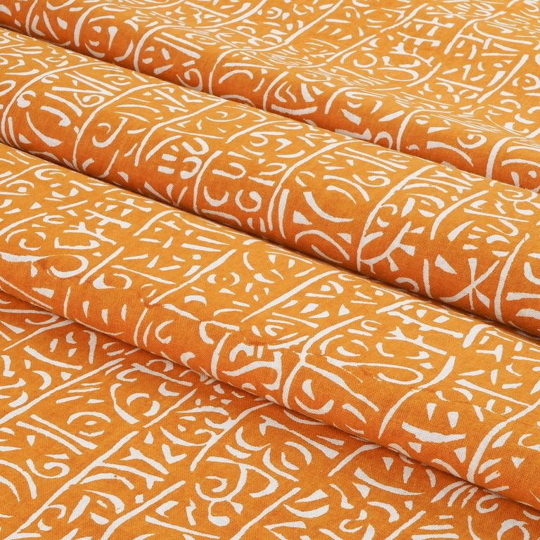 Mustard & White Abstract Printed Pure Cotton Fabric