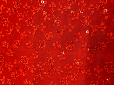 Bright Red Floral Georgette Silk Fabric