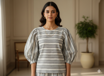 सफ़ेद और ग्रे स्ट्राइप्स पैटर्न शुद्ध कॉटन जैक्वार्ड फ़ैब्रिक