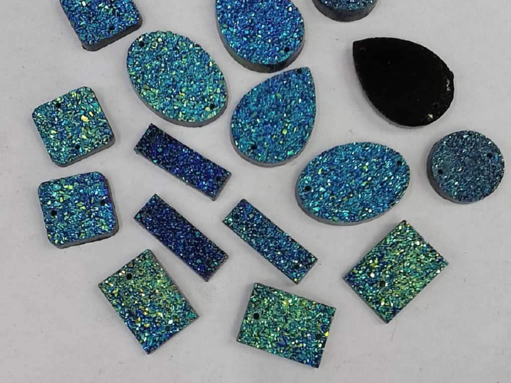 Blue Shimmer 2 Hole Mix Plastic Stones