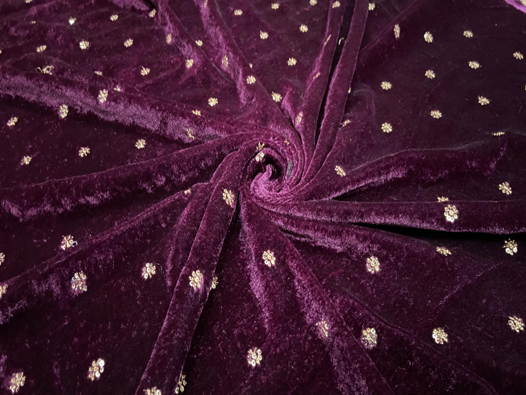 Deep Magenta Motifs Velvet Ember Bloom Fabric