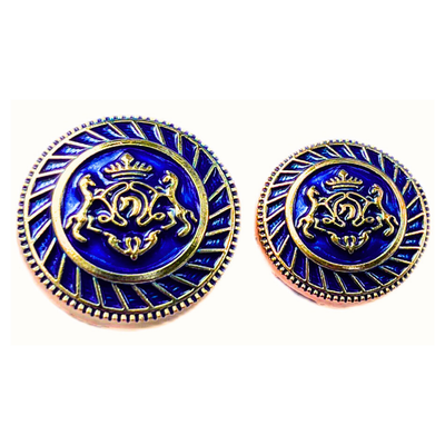 Golden & Blue King’s Choice Twin Horse Shield Crest Eye-Catchy Design Round Shank Metal Button Blue and Golden Colour for Coat, Suit, Blazer, Sherwani, Nehru Jacket and for all Types of Clothes