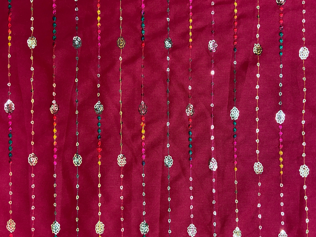 Raspberry Pink Luxuries Embroidery Work Cotton Rayon Fabric