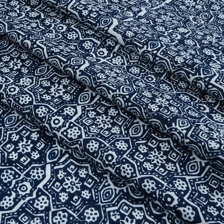 Navy Blue & White Traditional Printed Pure Cotton Fabric