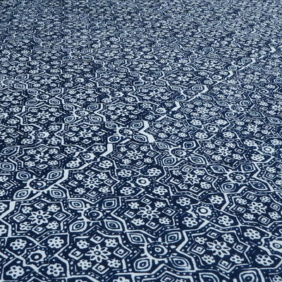 Navy Blue & White Traditional Printed Pure Cotton Fabric