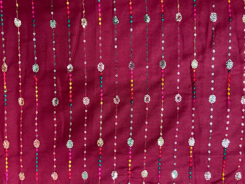 Deep Burgundy Luxuries Embroidery Work Cotton Rayon Fabric