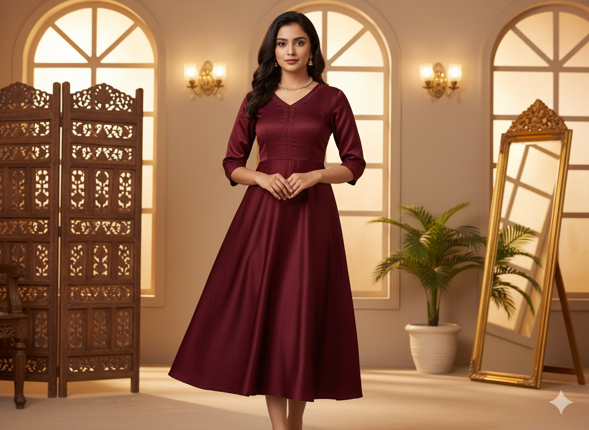 Marron Plain Malai Satin Fabric  (Wholesale)