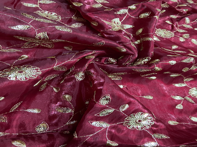 Maroon Jimmy Chu Jal Work Mulberry Silk Fabric