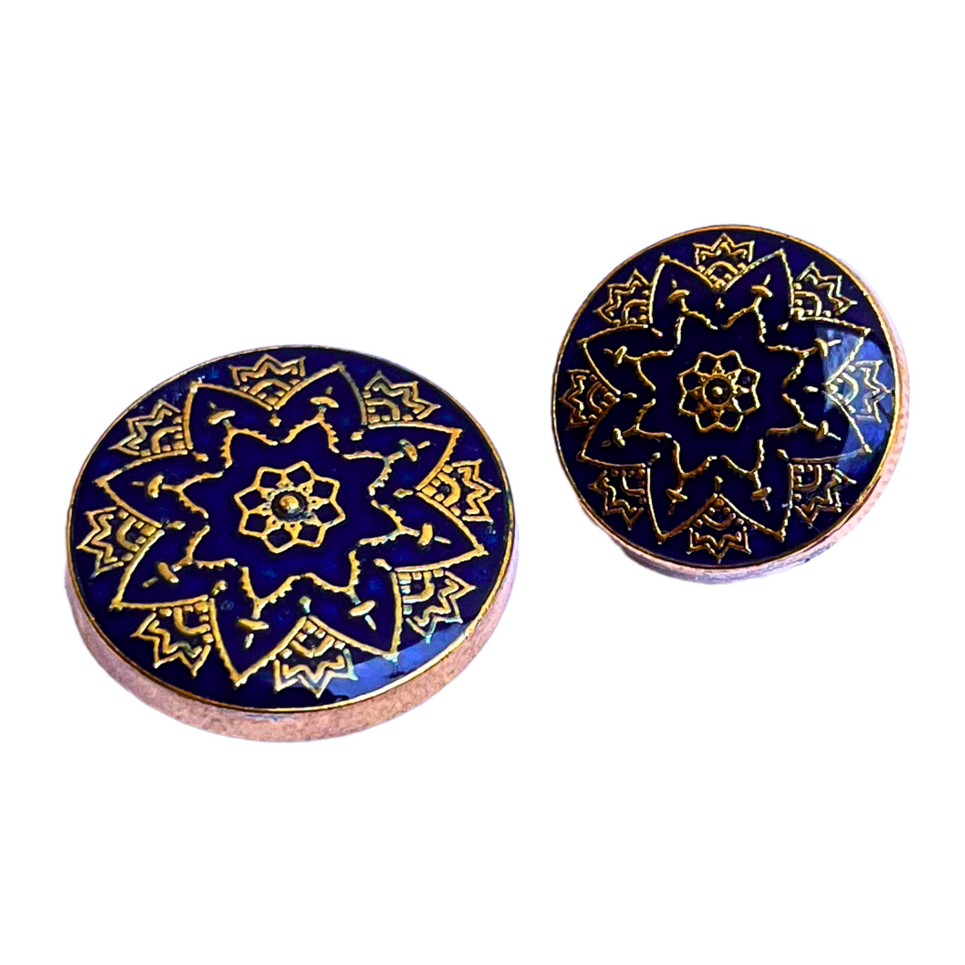 Blue & Golden Color Meenakari Design Round 1 Hole Metal Buttons