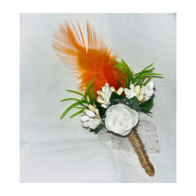 White & Orange Faux Feather Flower Brooch ( Wholesale )