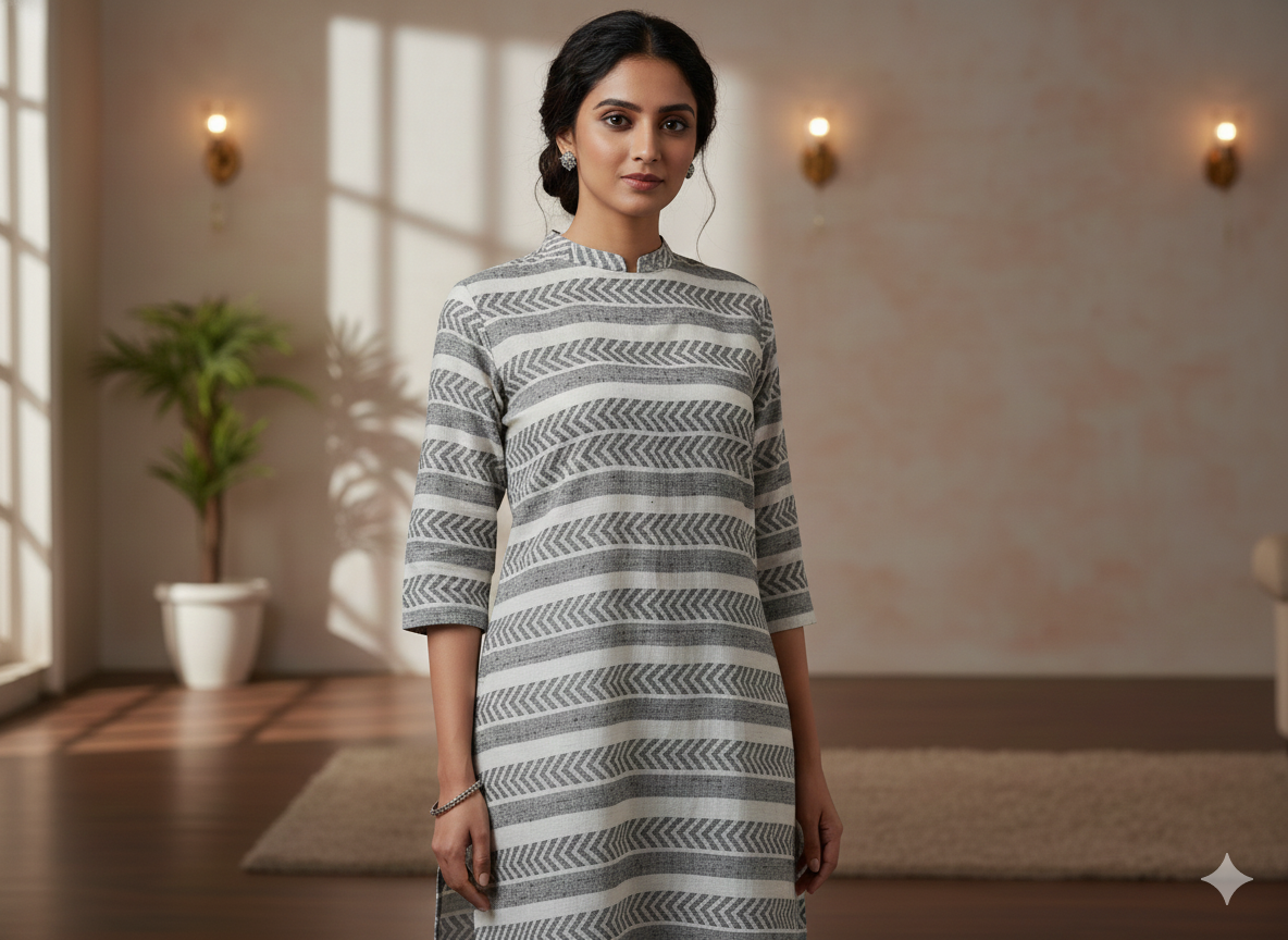 सफ़ेद और ग्रे स्ट्राइप्स पैटर्न शुद्ध कॉटन जैक्वार्ड फ़ैब्रिक