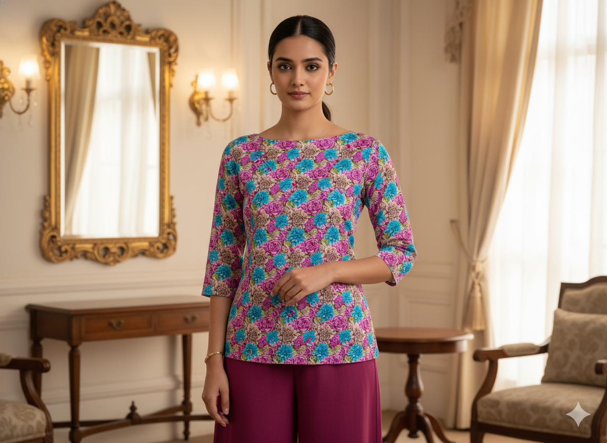 Multicolour Floral Digitally Printed Butter Crepe Fabric