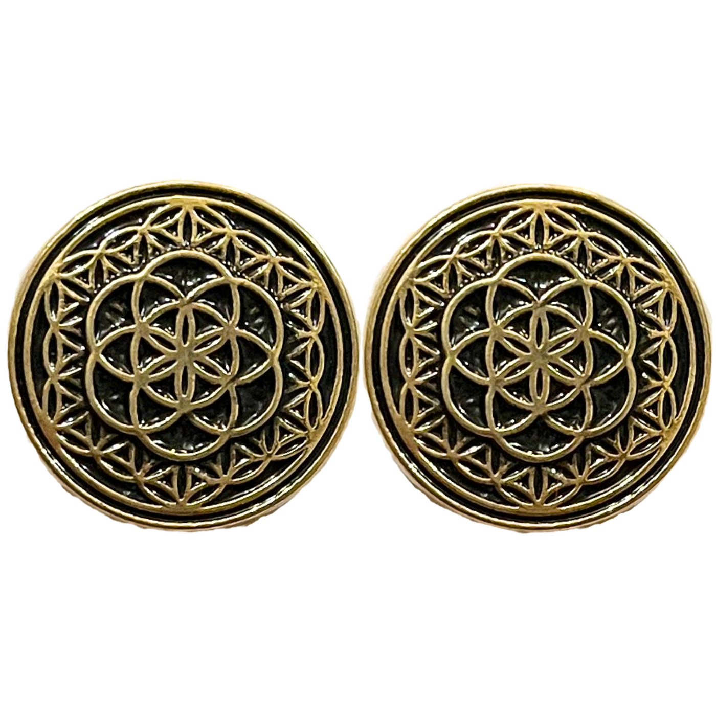 Black & Golden Color Mandala Design Round 1 Hole Metal Buttons