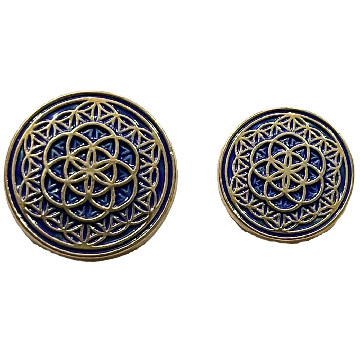 Blue & Golden Color Mandala Design Round 1 Hole Metal Buttons